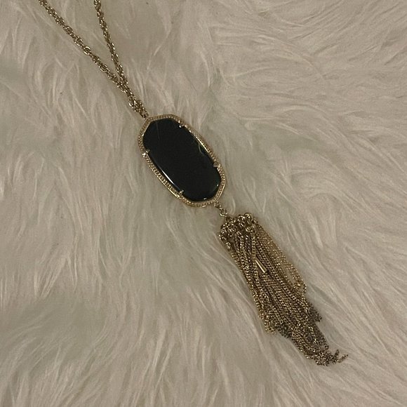 Rayne Gold Long Pendant Necklace in Black - Picture 2 of 2